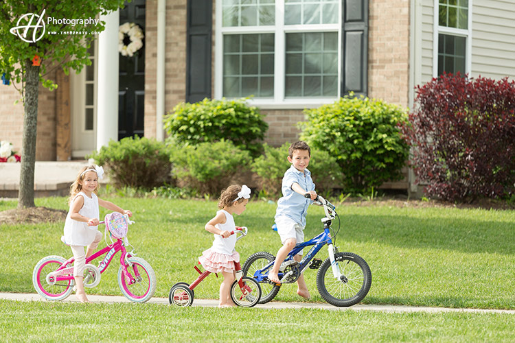 Kids posing on the bikes
