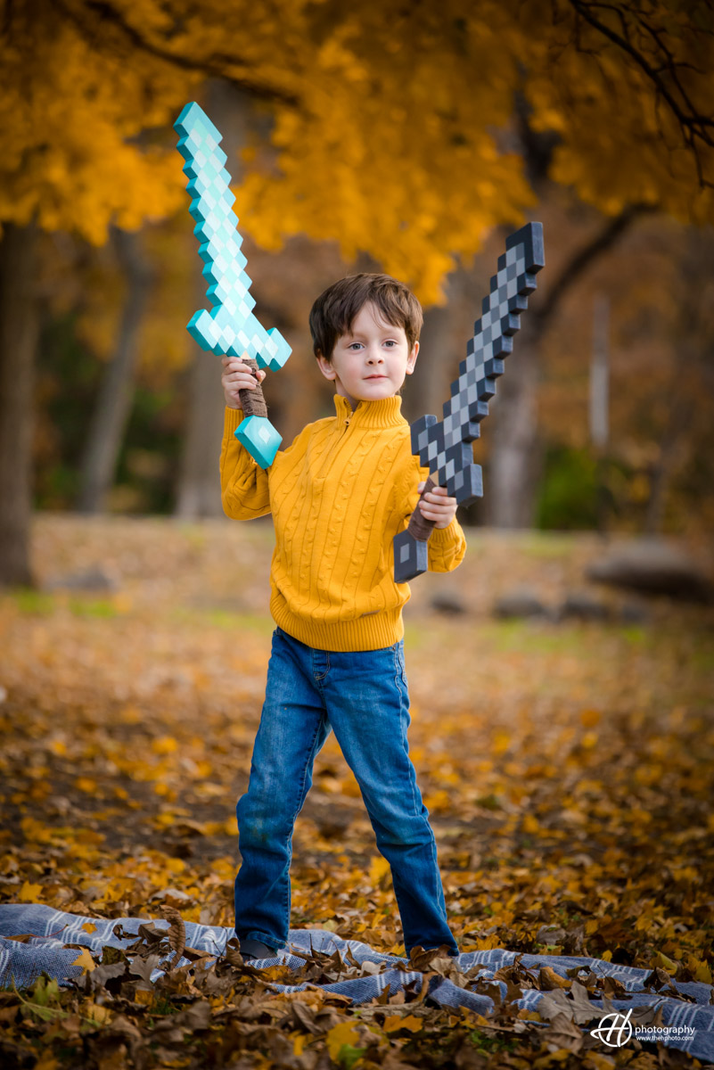 Dorian and his favorite Minecraft swords. 