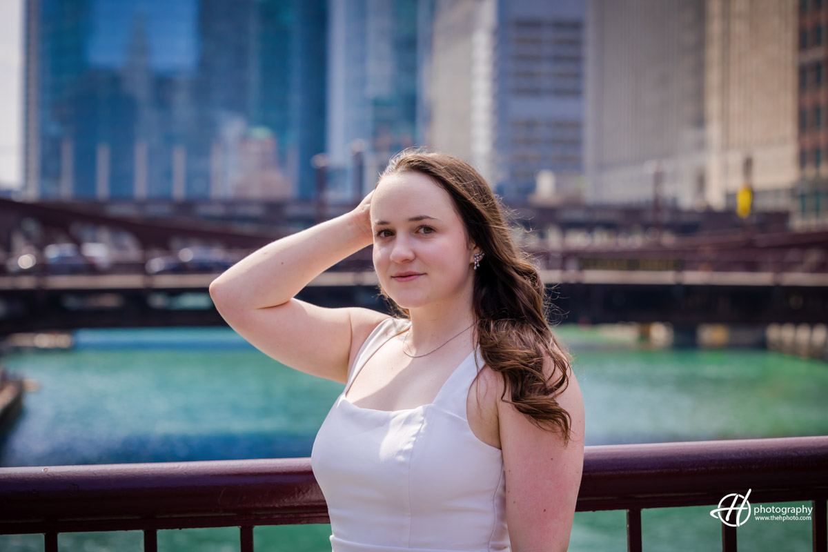 DePaul Senior Portrait on one of the most iconic bridge over Chicago river 