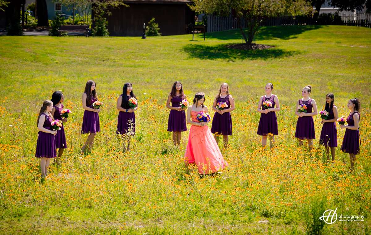 Sylvia and her court in a flower field