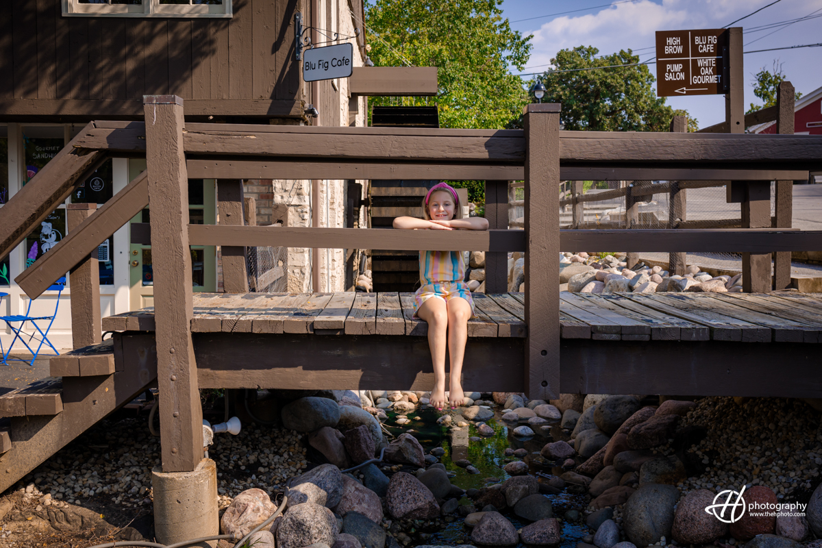 Saddie on the wooden bridge by the water mill in Long Grove IL 