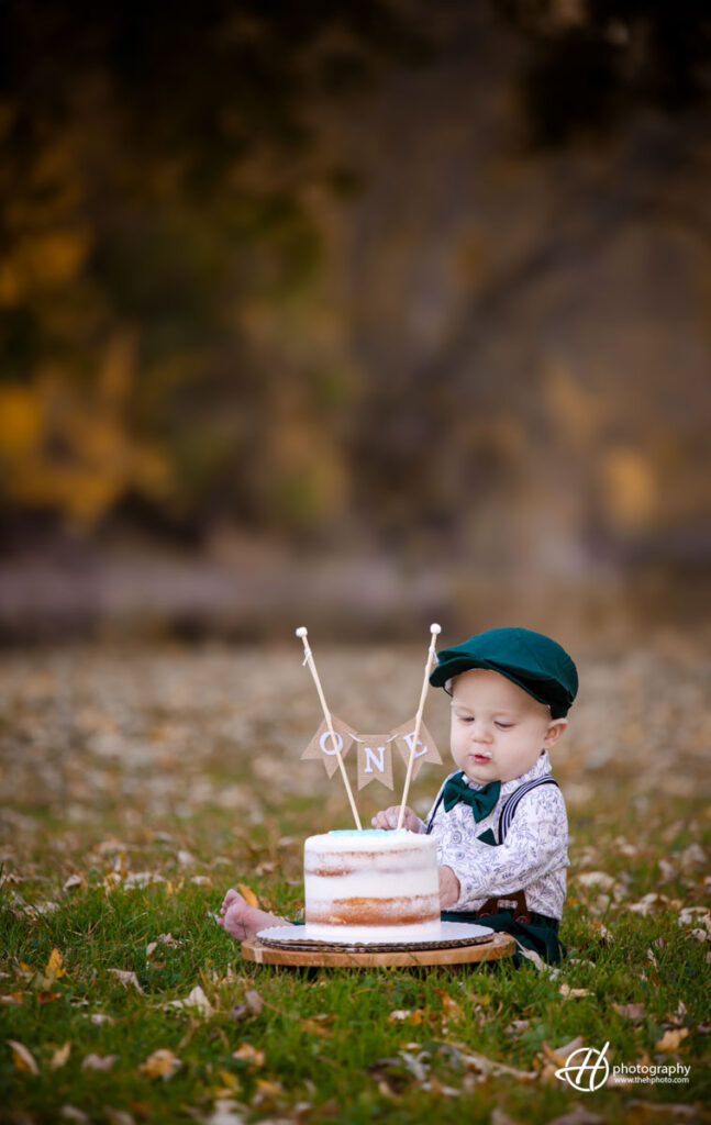 Brooks smashing his birthday cake in Algonquin forest preserve 